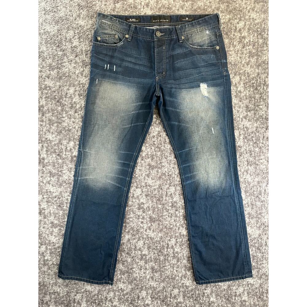 Affliction Black Premium Grant Loose Fit Jeans Men's 39x33 Distressed Buckle